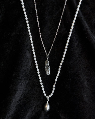 Pretty Long Double Pendant Necklace with Agate Stones